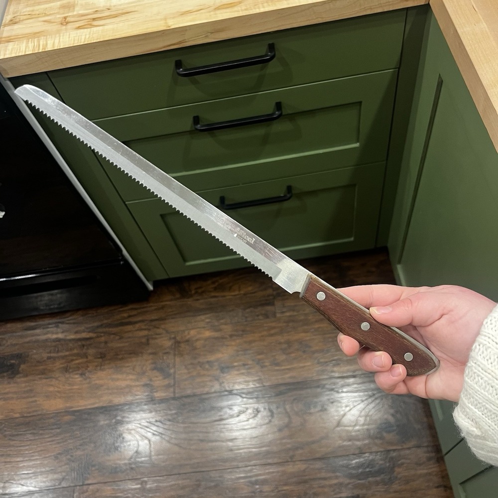 Vintage Maxam Steel 10" 1/2 Inch Bread Knife Wood Handle Stainless Steel - Japan